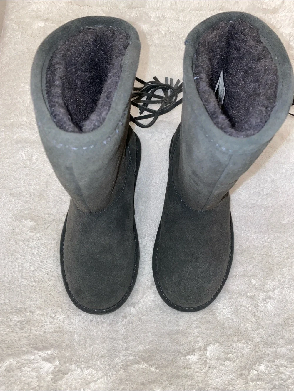 BearPaw Black Suede Shearling Cuff Winter Boots